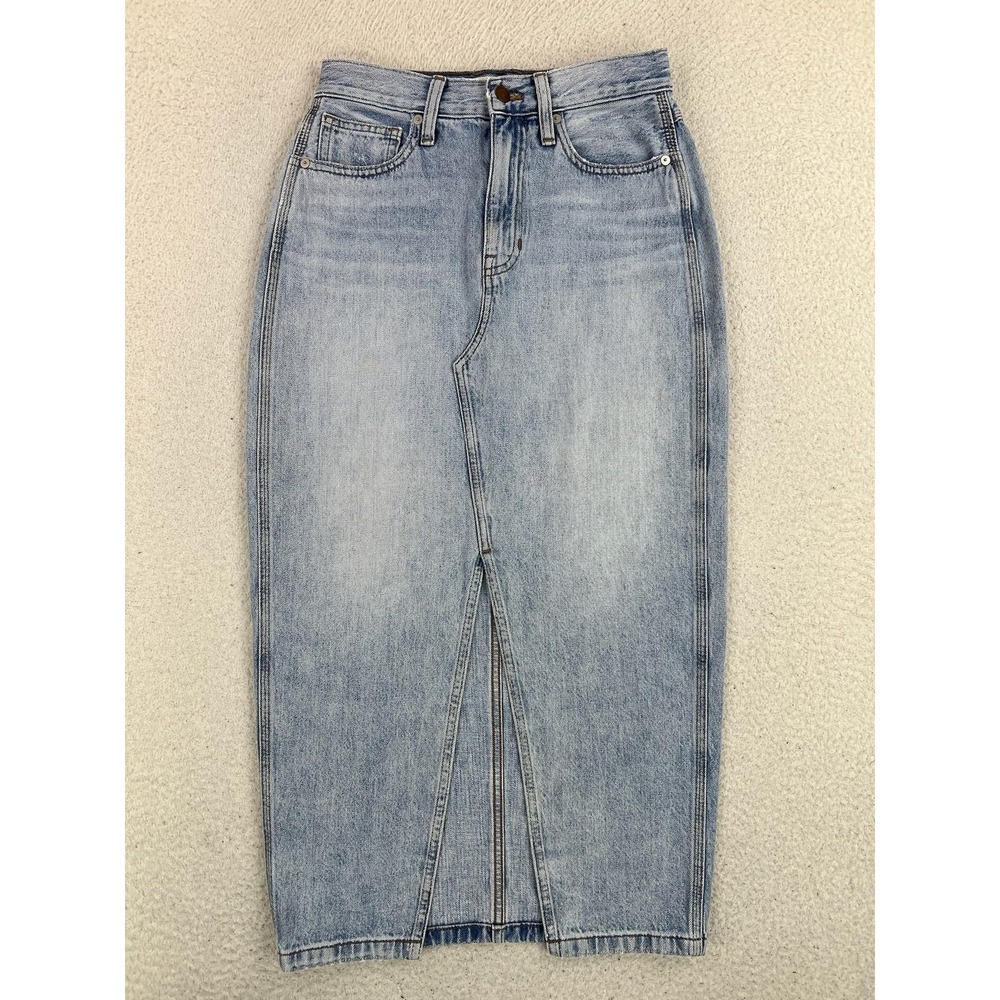 Madewell Skirt Womens 24 Blue Rigid Denim High Rise Midi Straight NA213